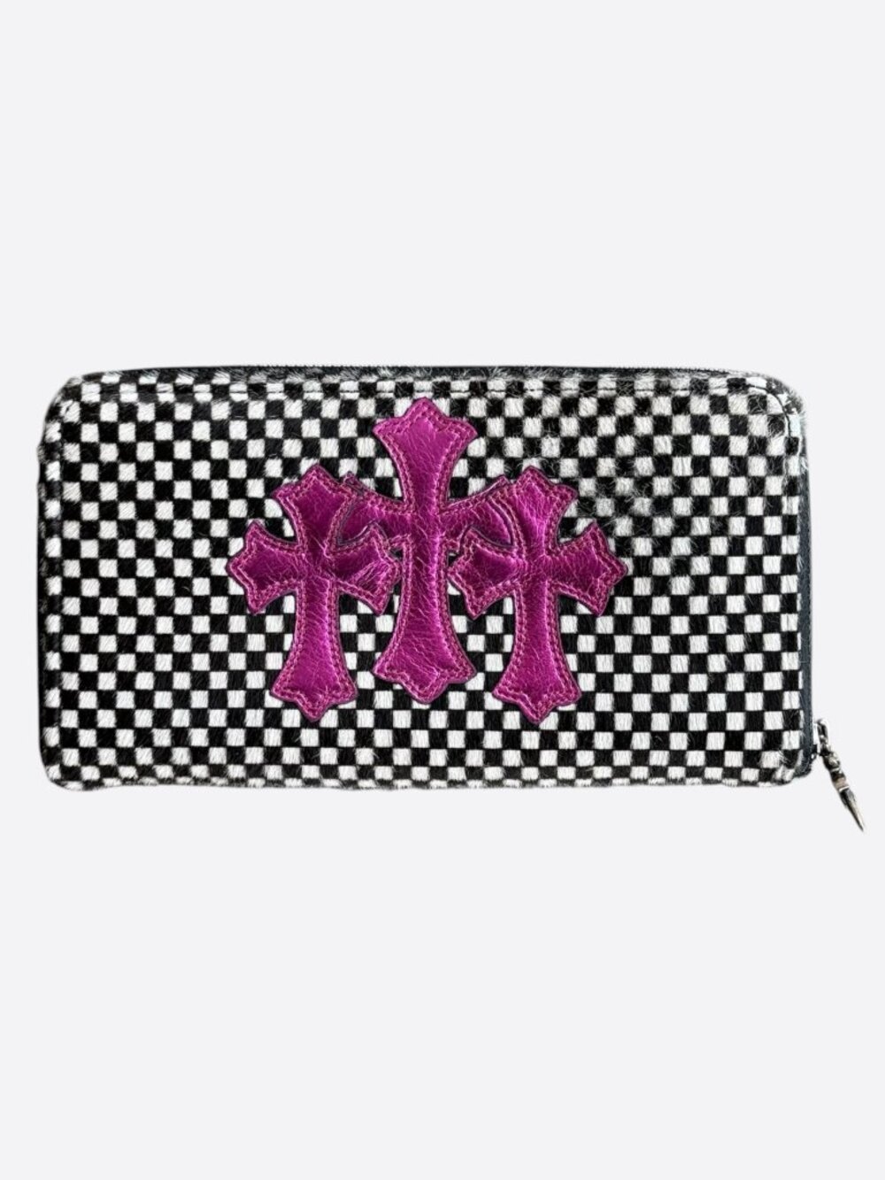Chrome Hearts Checkered & Pink Metallic Cross Patch Wallet